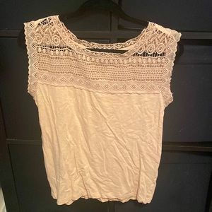 Peach tank blouse with lace embellishment